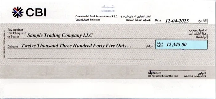 Commercial Bank International (CBI) cheque printed with ChequeEazy